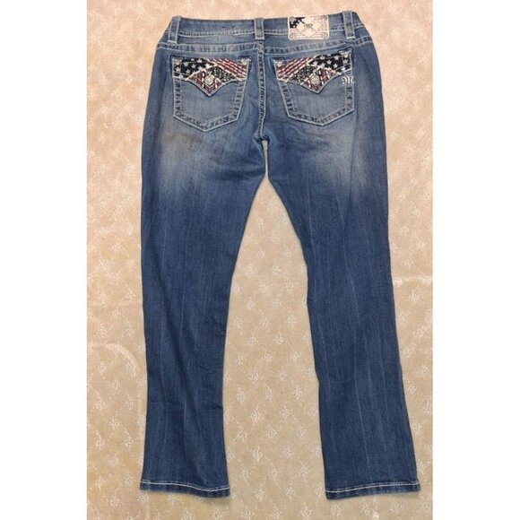 Miss Me Jeans Women's Size 28X27 Easy Crop Mid-Rise American Flag Bling Pocket - Picture 3 of 5